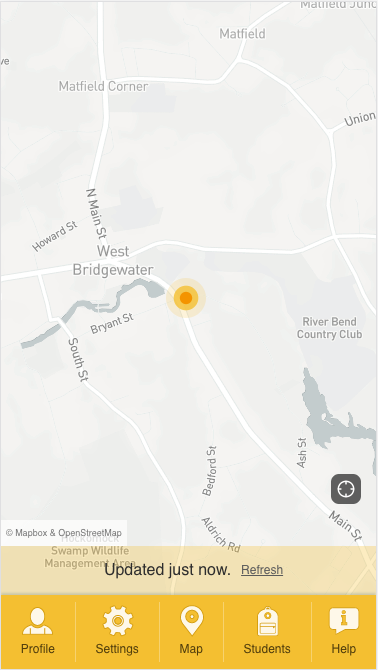 Screenshot of the Schoolbot app’s map interface.