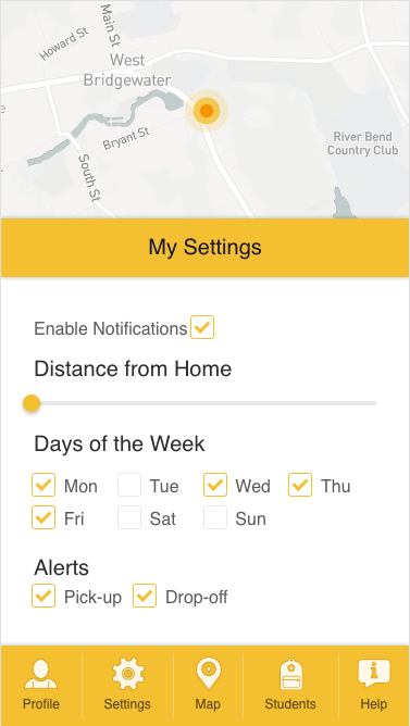 Screenshot of the Schoolbot app’s settings interface.