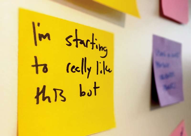 Close up image of a sticky note during a collaborative workshop with Vermonster and HBR
